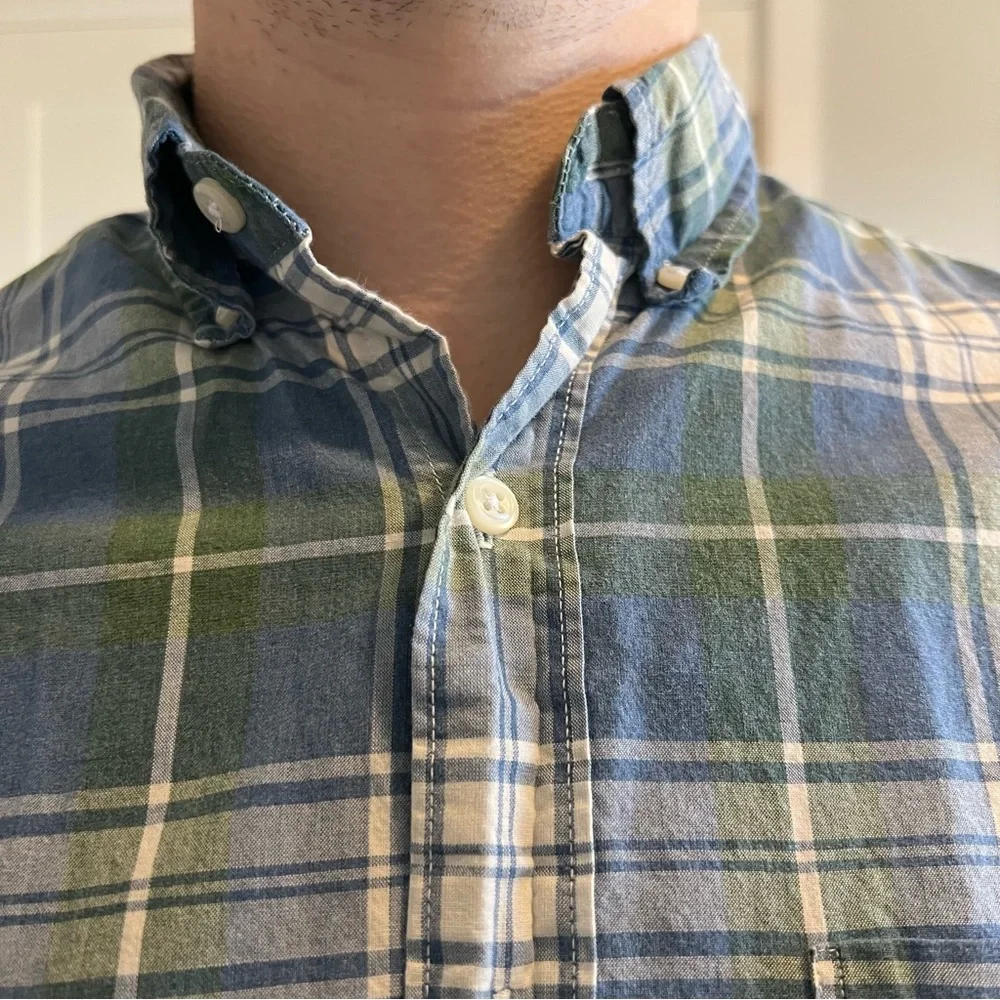 J. Crew Casual Blue and Green Plaid Shirt Size Small Slim